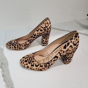 Sam Edelman Stillson Leopard Calf Hair Block Heel Pumps Size 8.5